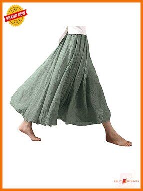 Bohemian Elastic Waist Cotton Linen Long Maxi Skirt